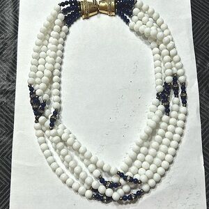 Milkglass and navy necklace